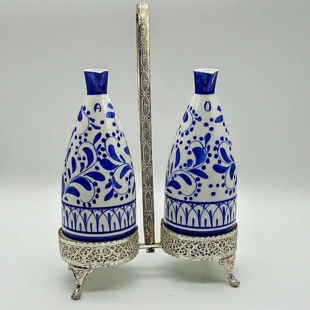 Alfa Italy Ceramic Pitchers Silverplated Filigree Cage Holder